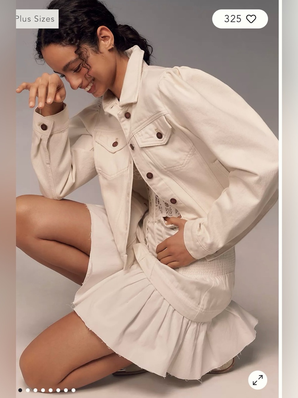 Pilcro Cream Denim Jacket with Puff Shoulder Detail